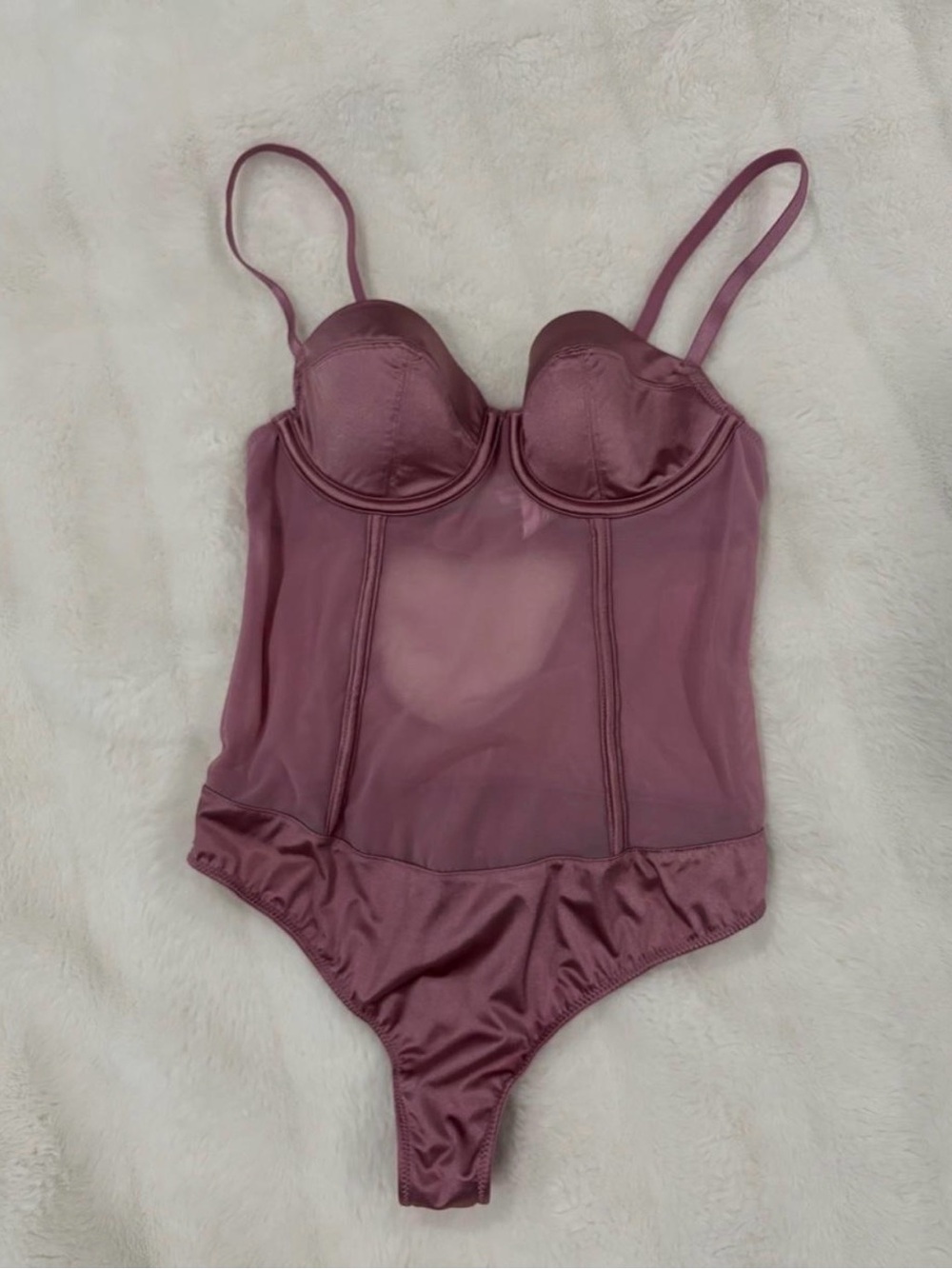 Auden Sheer Satin Bodysuit in Mauve